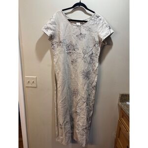 Vintage Outfit JPR 100% Linen Floral Maxi Dress Beige Black Size L Rare‎